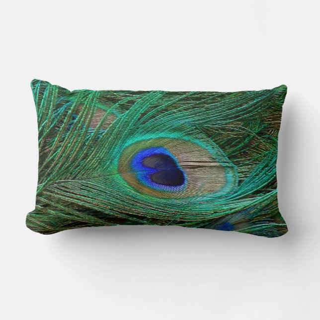 Indian Blue Peacock Feather Lumbar Pillow (Front)