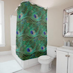 Indian Blue Peacock Feather Shower Curtain