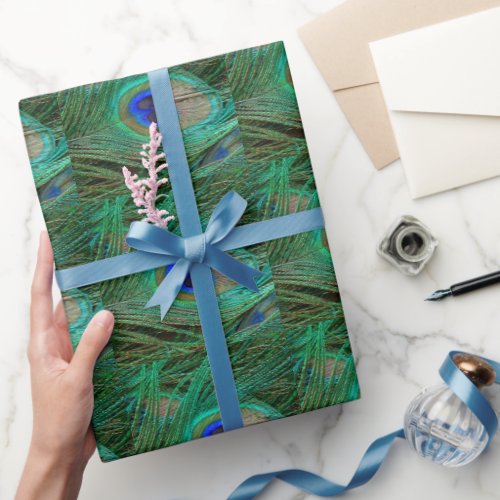 Indian Blue Peacock Feather Wrapping Paper