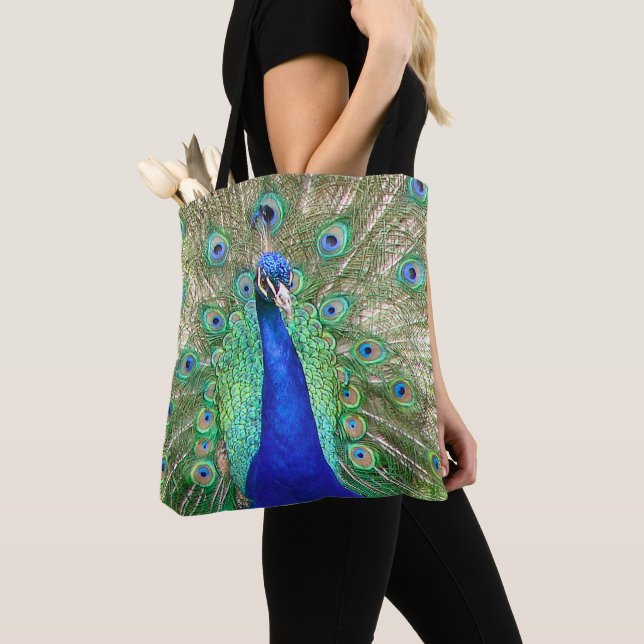 Indian Blue Peacock Tote Bag (Close Up)