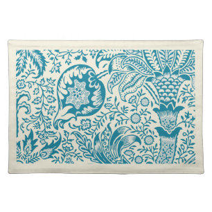 Indian Botanical Pattern in Teal and Tan Cloth Placemat