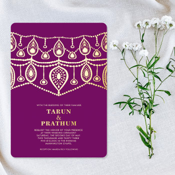 Indian Bridal Jewels Real Gold Foil Invitation by lemontreeweddings at Zazzle