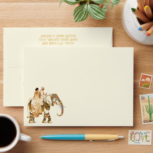 Indian Bride Groom Elephant Wedding Envelope (Desk)