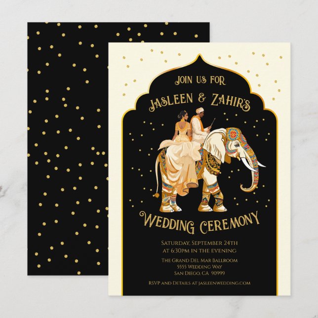 Indian Bride Groom Elephant Wedding Invitation (Front/Back)