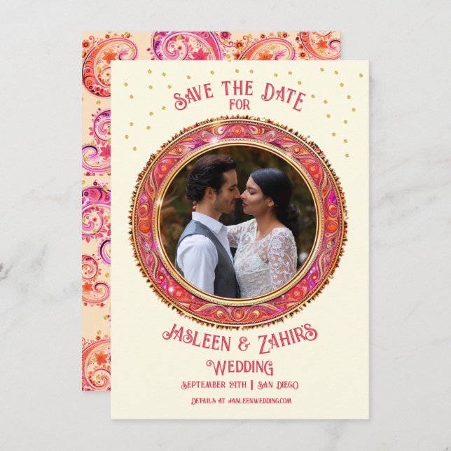 Indian Bride Groom Save the Date Invitation (Front/Back)