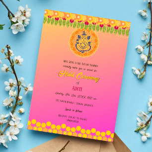 Indian Bride Haldi Ceremony Hindu Couple Floral Invitation