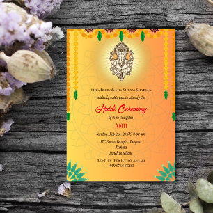 Indian Bride Haldi Ceremony Hindu Couple Ganesha Invitation