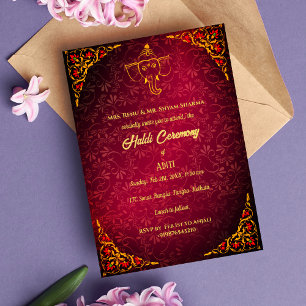 Indian Bride Haldi Ceremony Hindu Couple Royal Invitation