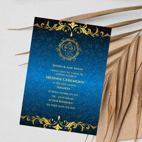 Indian Bride Mehndi Ceremony Golden Design Invitation
