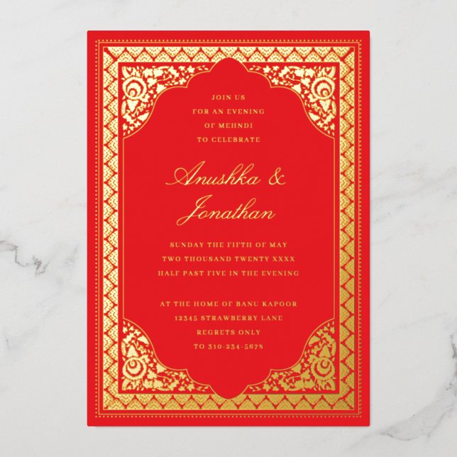 Indian Celebration Wedding Mehndi Party Gold Foil  Invitation (Front)