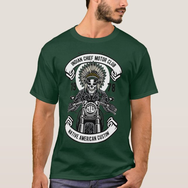 Indian Chief Biker Native American Motorcycle T-Shirt (Front)
