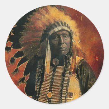 Indian_chief Classic Round Sticker by jawbone1957 at Zazzle