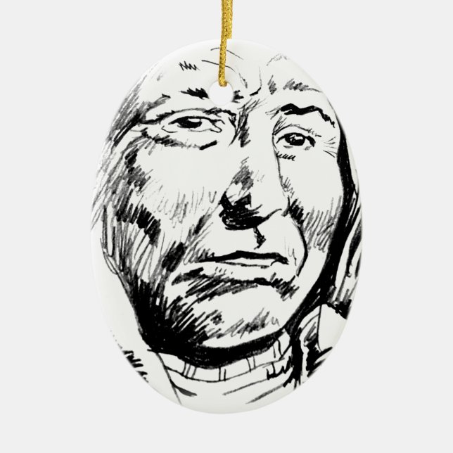 Indian Chief Ink Sketch Motivational Ceramic Ornament (Front)