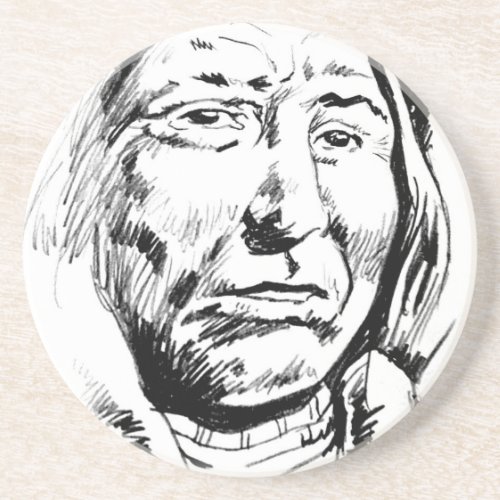Indian Chief Ink Sketch Motivational Drink Coaster