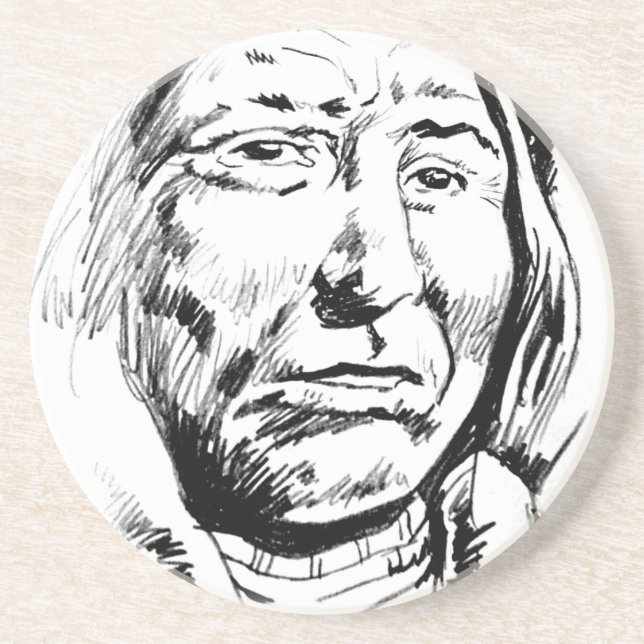 Indian Chief Ink Sketch Motivational Drink Coaster (Front)