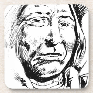 Indian Chief Ink Sketch Motivational Drink Coaster