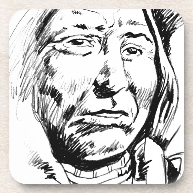 Indian Chief Ink Sketch Motivational Drink Coaster (Front)