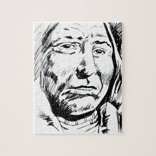 Indian Chief Ink Sketch Motivational Jigsaw Puzzle