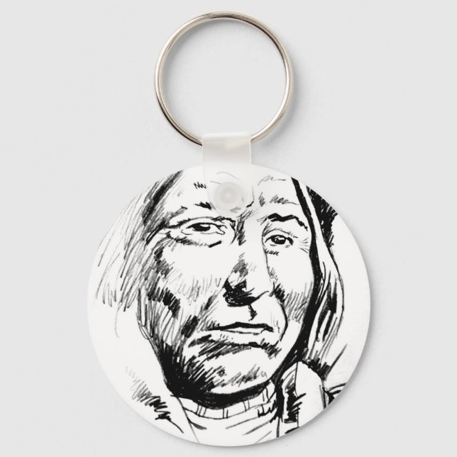 Indian Chief Ink Sketch Motivational Keychain (Front)