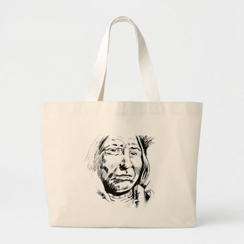 Indian Chief Ink Sketch Motivational Large Tote Bag