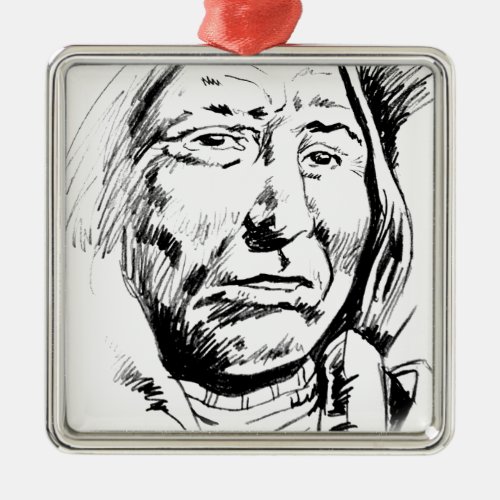 Indian Chief Ink Sketch Motivational Metal Ornament