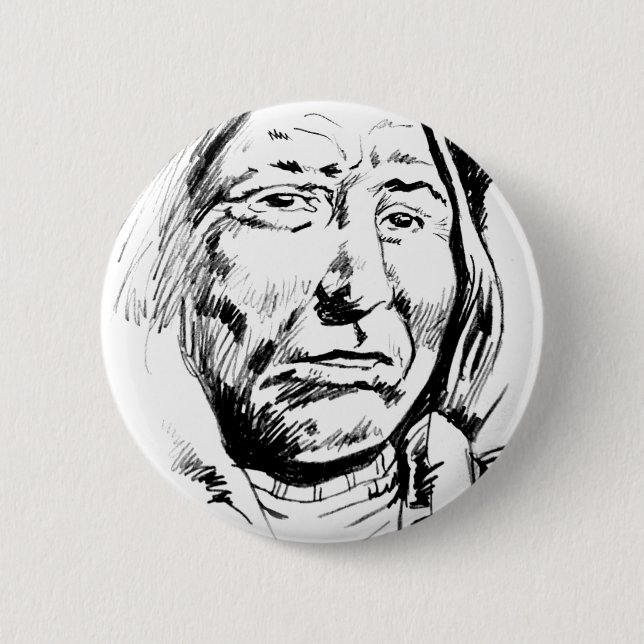 Indian Chief Ink Sketch Motivational Pinback Button (Front)