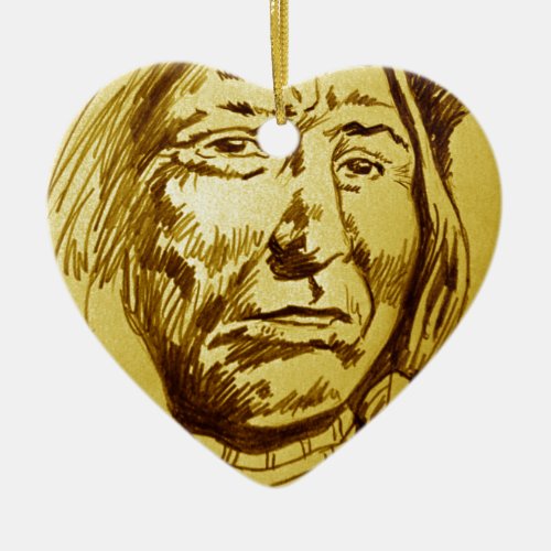 Indian Chief Pencil Sketch Ceramic Ornament