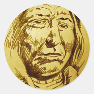 Indian Chief Pencil Sketch Classic Round Sticker