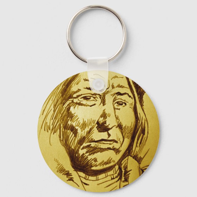 Indian Chief Pencil Sketch Keychain (Front)