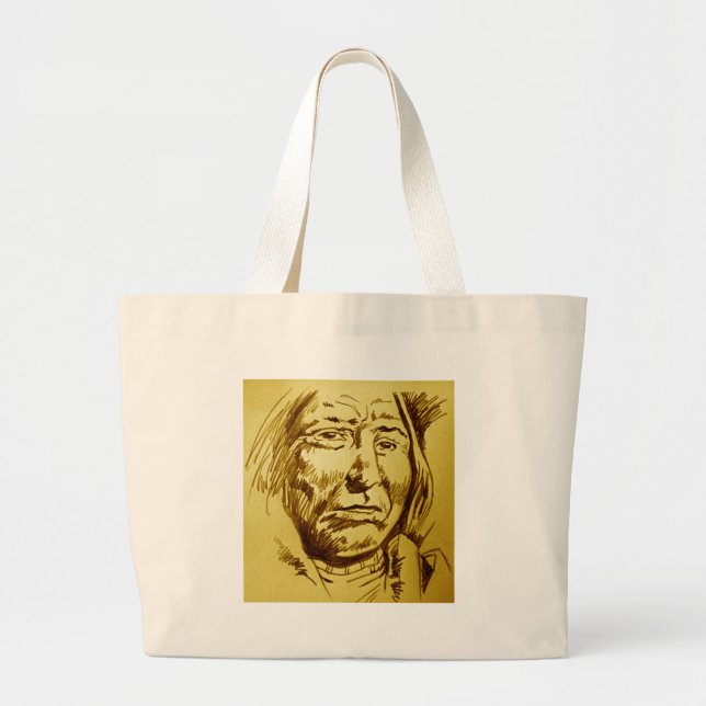 Indian Chief Pencil Sketch Large Tote Bag (Front)