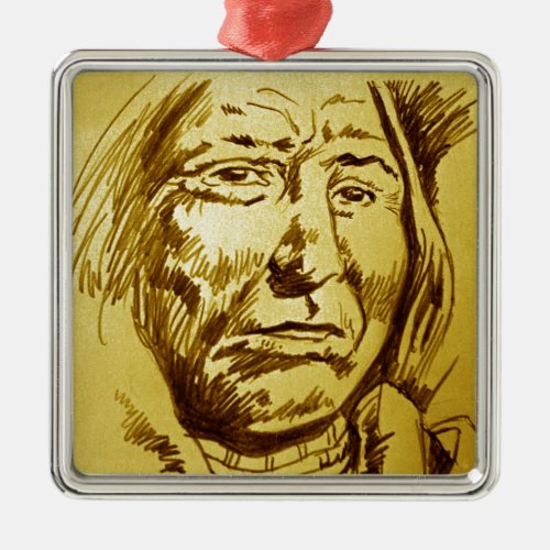 Indian Chief Pencil Sketch Metal Ornament