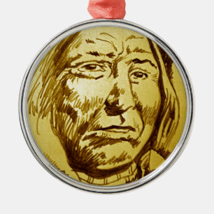 Indian Chief Pencil Sketch Metal Ornament