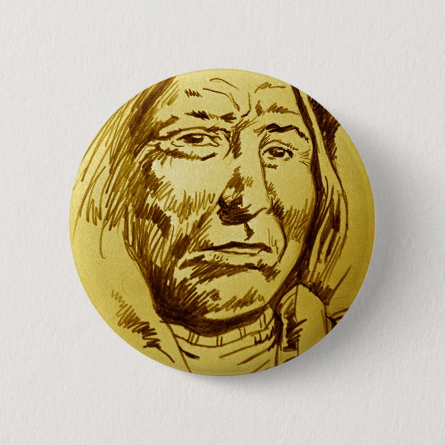 Indian Chief Pencil Sketch Pinback Button (Front)