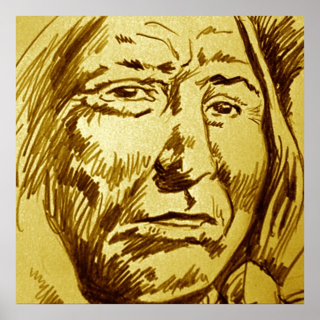 Indian Chief Pencil Sketch Poster (Front)