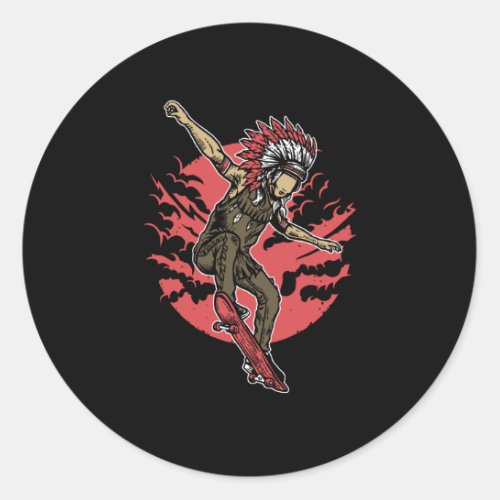 Indian Chief Skateboard Classic Round Sticker