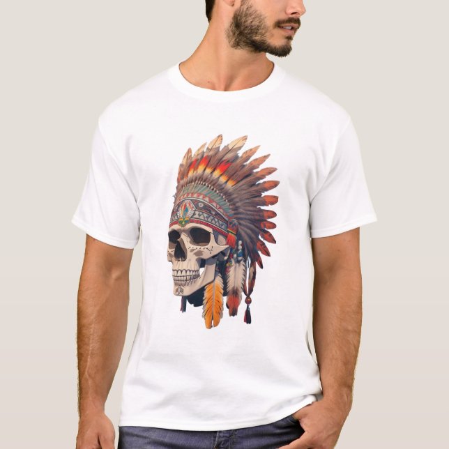 Indian Chief Skull | Native American Skull T-Shirt (Front)