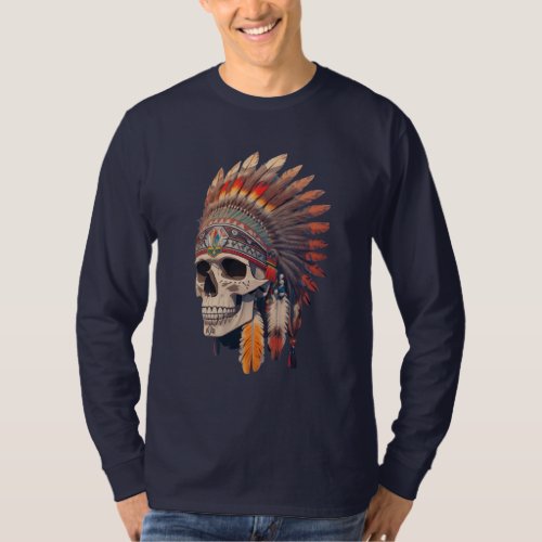 Indian Chief Skull  Native American Skull T_Shirt