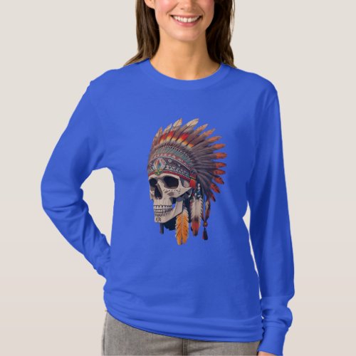 Indian Chief Skull  Native American Skull T_Shirt