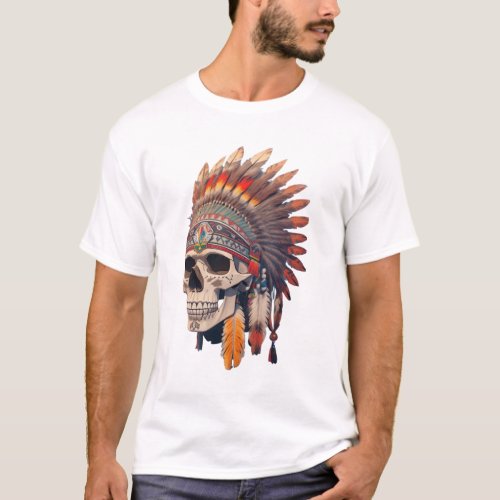 Indian Chief Skull  Native American Skull  T_Shirt