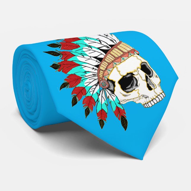 Indian Chief Skull Neck Tie (Rolled)