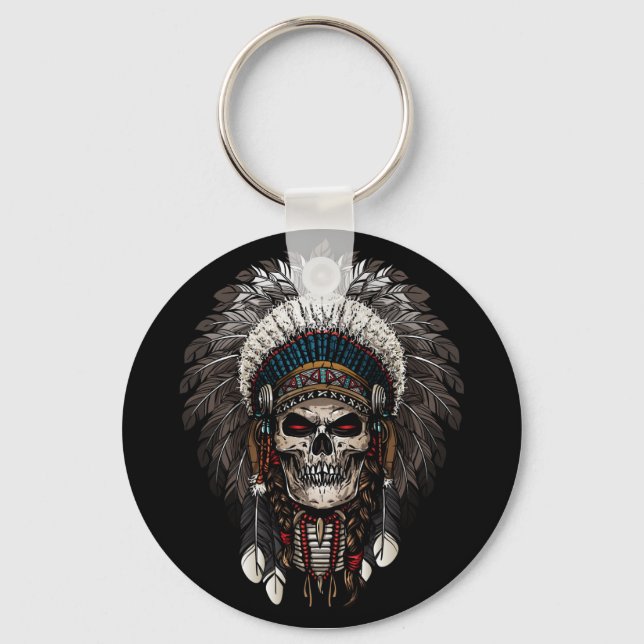 Indian Chief Skull Tattoo Keychain (Front)