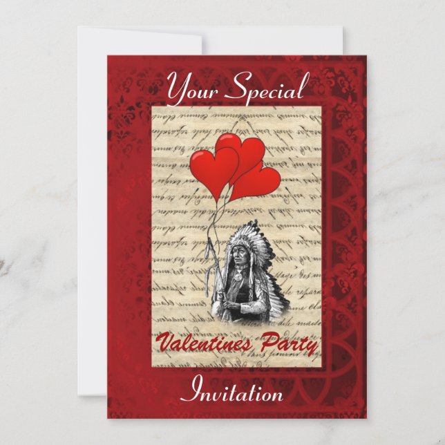 Indian chief Valentines party Invitation (Front)