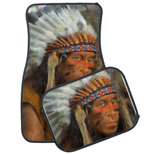 Indian Chief With Feather Headdress Printed Car Floor Mat