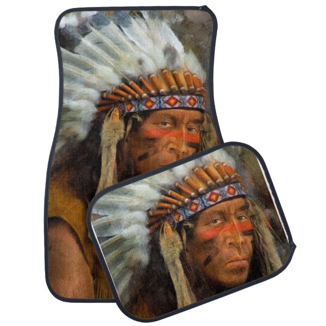 Indian Chief With Feather Headdress Printed Car Floor Mat (Set)