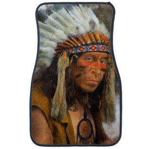 Indian Chief With Feather Headdress Printed Car Floor Mat