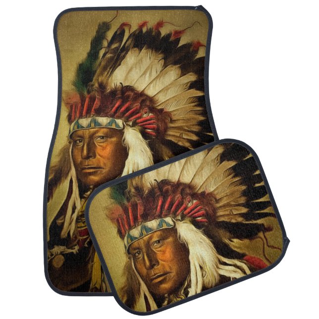 Indian Chief With Full Head Dress Printed Car Mat (Set)