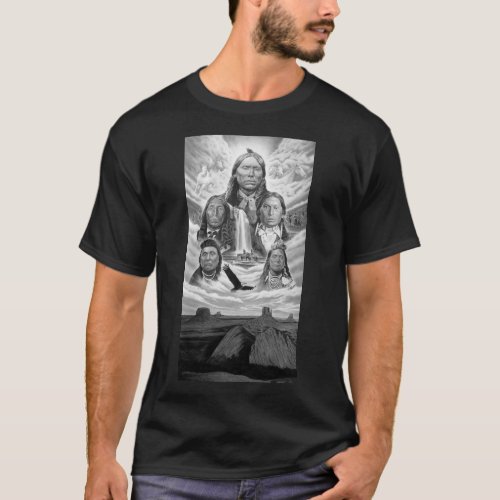 Indian Chiefs Painting Native Americans Mens Black T_Shirt