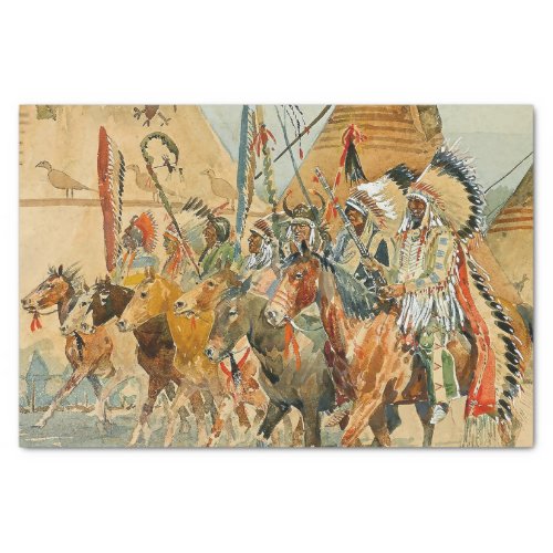 Indian Chiefs with Standards by Edward Borein Tissue Paper