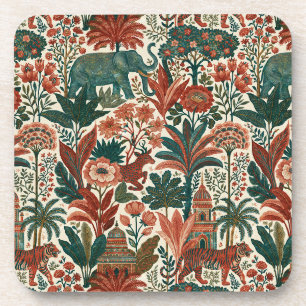 Indian Colonial Garden Elephants Tigers Vintage Beverage Coaster