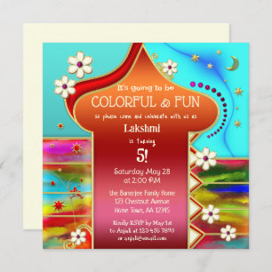 Indian Colorful Floral Fantasy Birthday Party Invitation